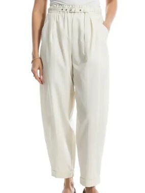 NWT Max Studio Textured Cream Barrel Leg Pull On Trousers, Large